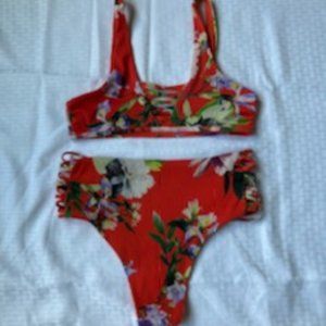 Red Floral Cheeky Bikini